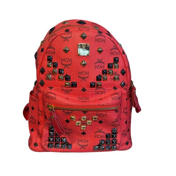 KB068 MCM Limited Edition Red Studded Stark Backpack*Unisex beauty main image 3